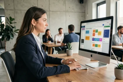 Designer web dans une agence moderne en Seine-et-Marne travaillant sur la création d'un site internet