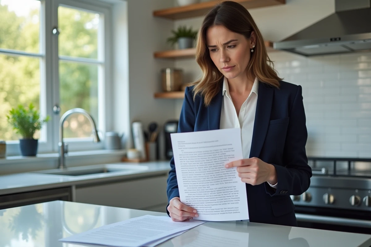 Femme pointant une clause abusive sur un devis signé, illustrant le droit de rétractation pour les consommateurs