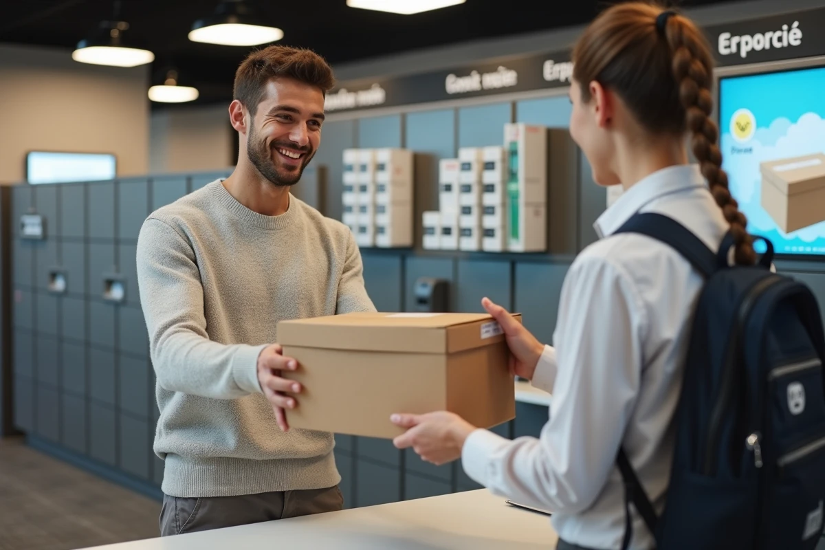 Jeune homme recevant un colis dans un point Mondial Relay