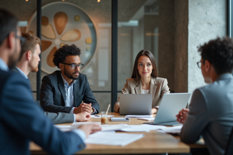 Groupe de professionnels en réunion dans un bureau moderne