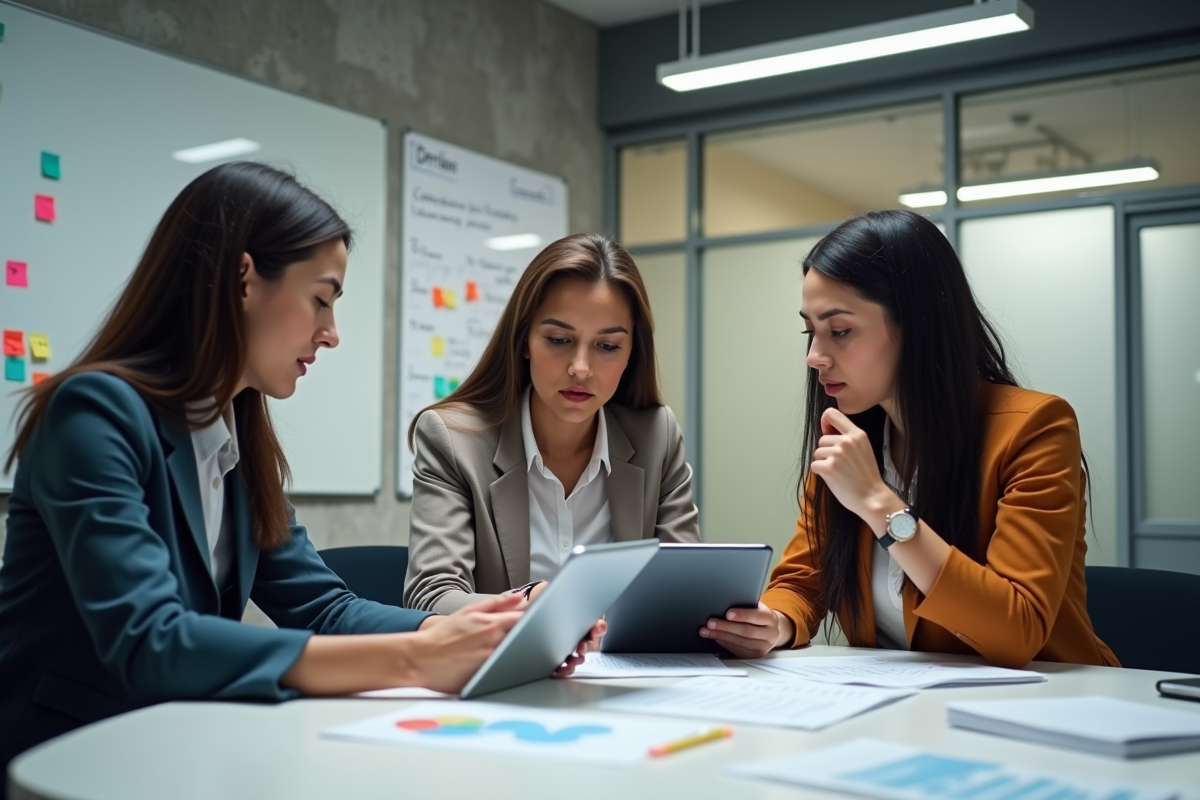 Groupe de jeunes professionnels collaborant autour de documents isoé