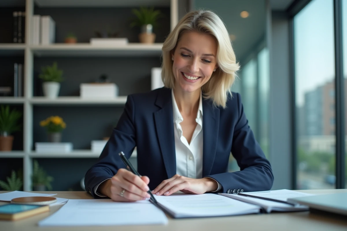 Femme d'affaires souriante dans un bureau moderne