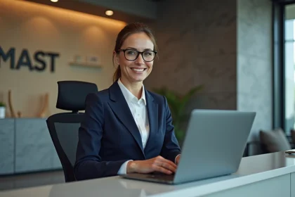 Femme d'affaires confiante dans un hall moderne