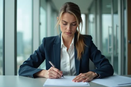 Femme d affaires concentr&eacute;e dans un bureau moderne