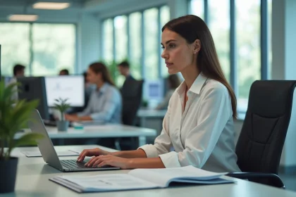 Femme professionnelle au bureau avec ordinateur portable