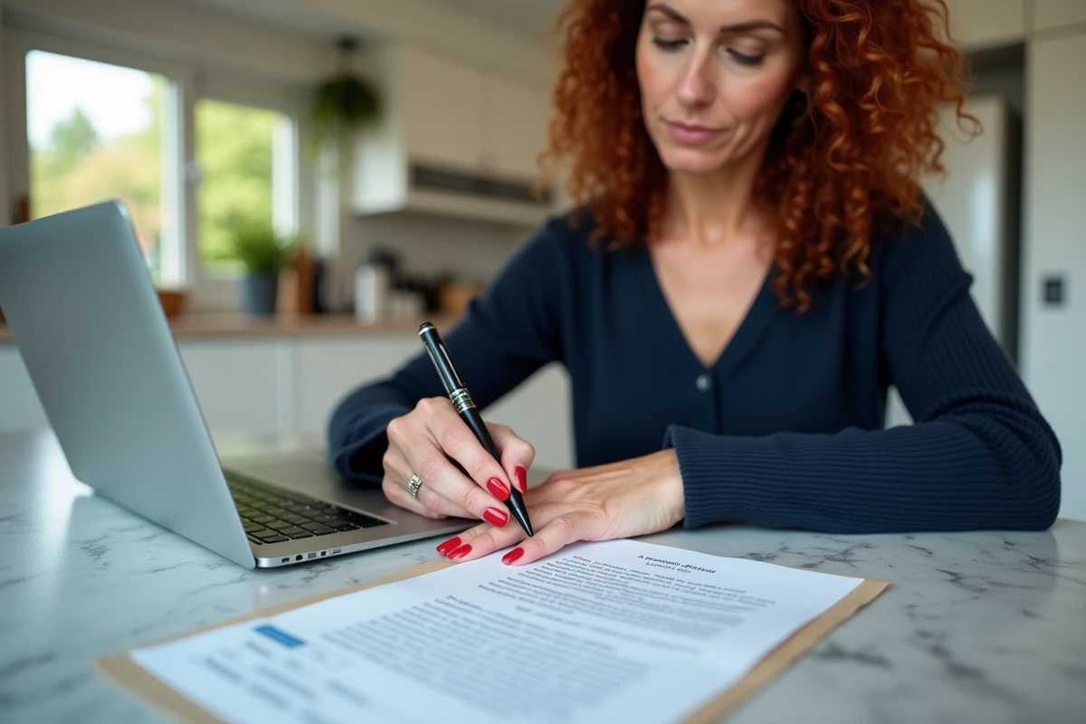 Femme complétant un formulaire d'accusé de réception pour résiliation d'abonnement à domicile