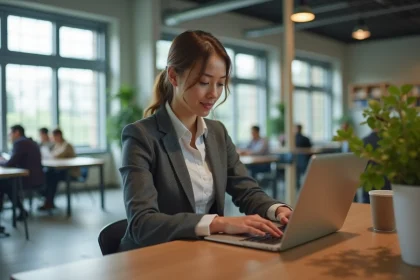 Jeune femme professionnelle travaillant sur son ordinateur dans un espace coworking