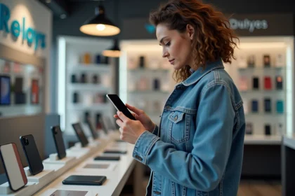 Femme choisissant un point Mondial Relay avec son smartphone