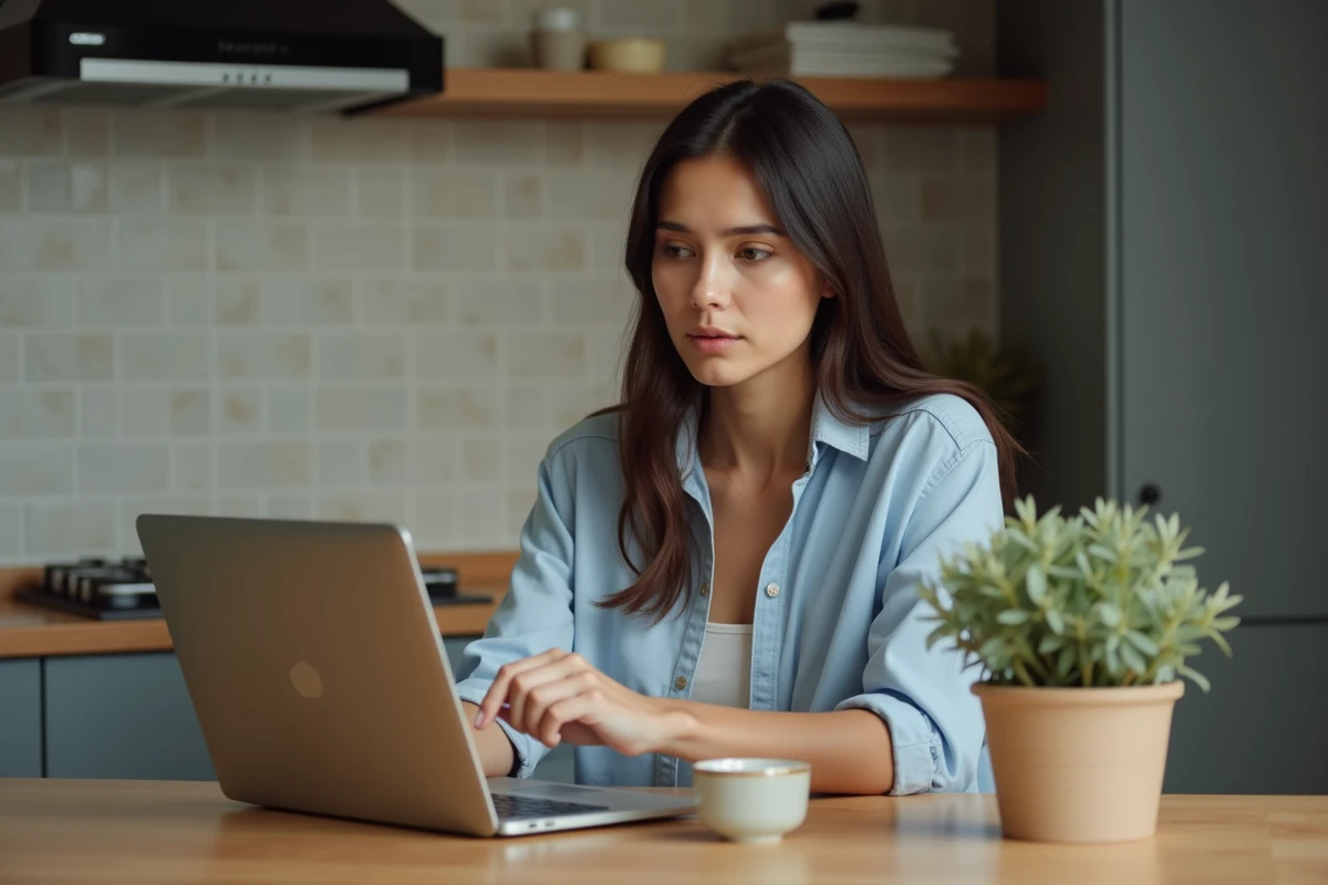 Jeune femme au domicile effectue un transfert d