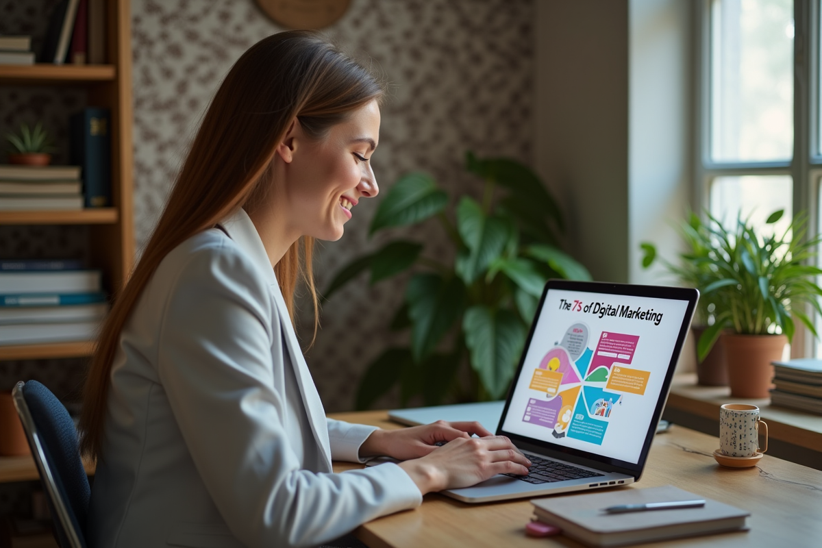 Jeune femme travaillant sur un ordinateur dans un bureau à domicile
