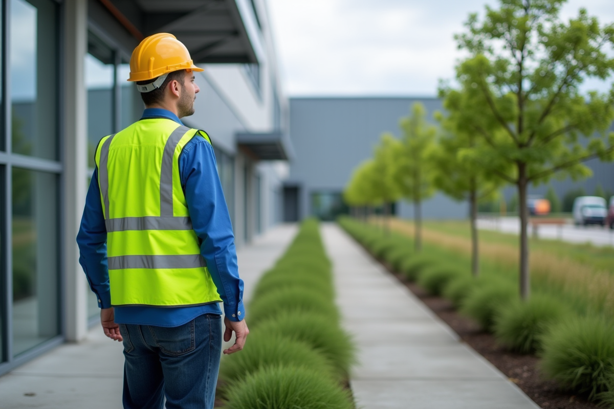 Manager industriel observant les arbres plantés près de l