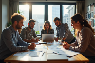 Groupe d'adultes en réunion de travail créative