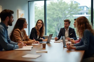 Groupe de jeunes adultes en réunion professionnelle