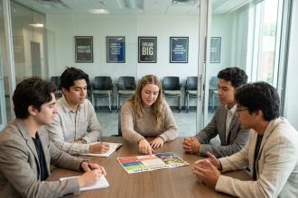 Groupe de jeunes adultes en réunion de travail