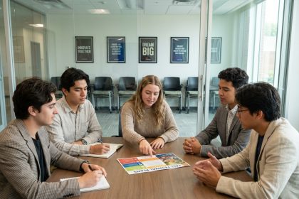 Groupe de jeunes adultes en réunion de travail