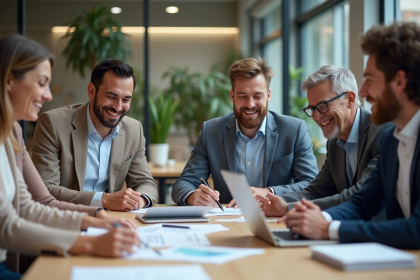 Groupe de professionnels collaborant dans un bureau moderne
