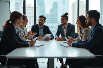 Groupe de professionnels en réunion dans un bureau moderne