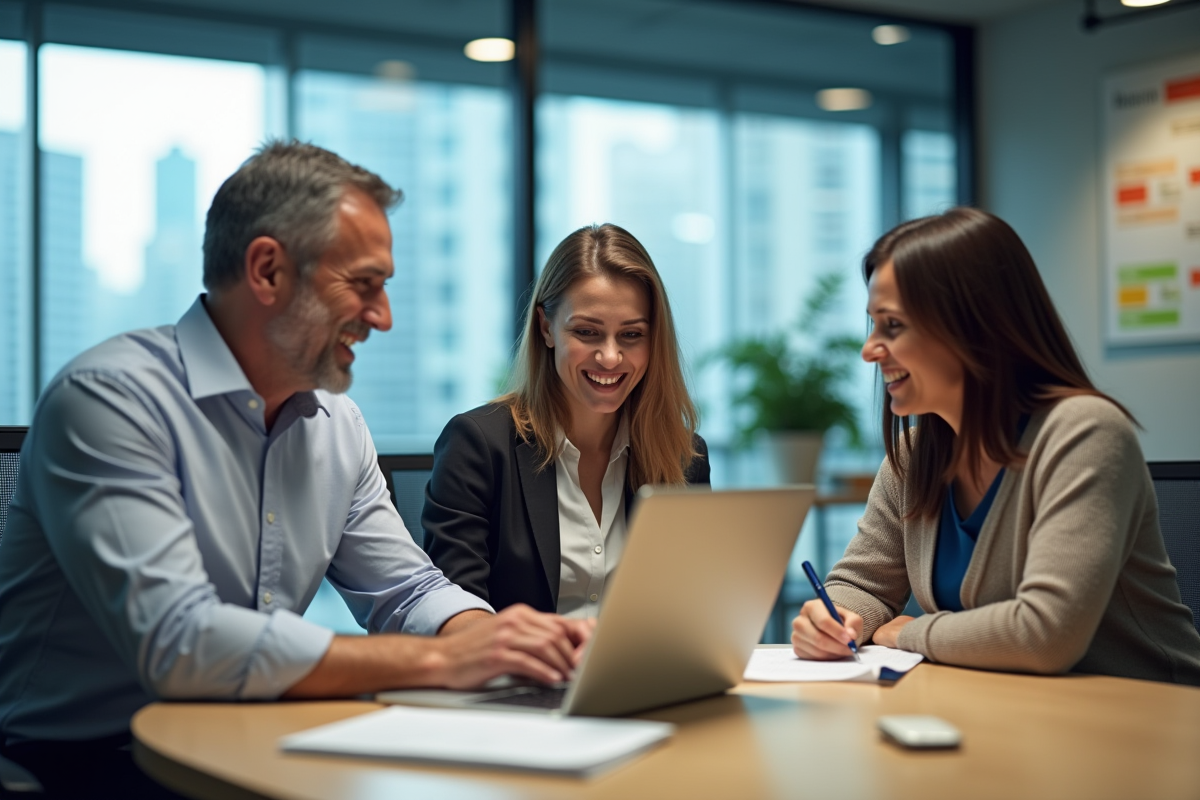 Groupe de trois personnes collaborant autour d