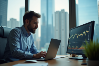 Homme d'affaires regardant des graphiques financiers