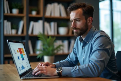 Homme d'affaires travaillant sur un ordinateur dans un bureau moderne