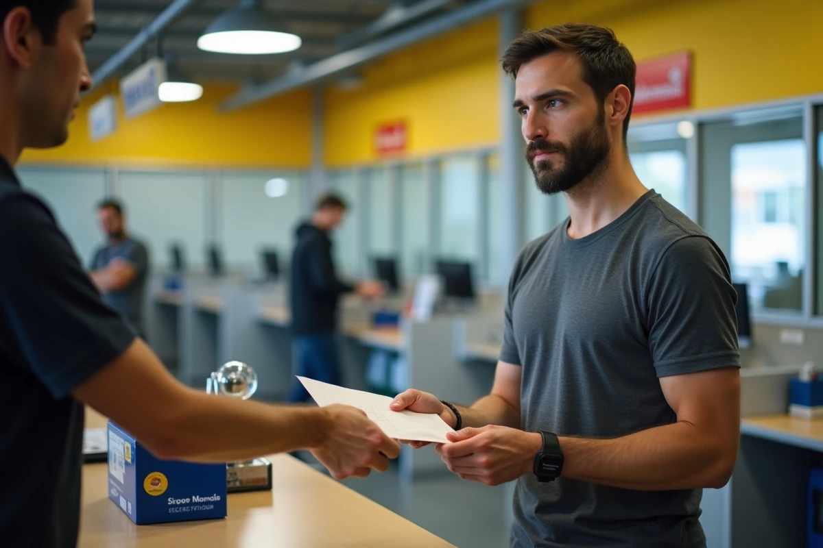 Homme déposant une lettre recommandée avec accusé de réception au bureau de poste