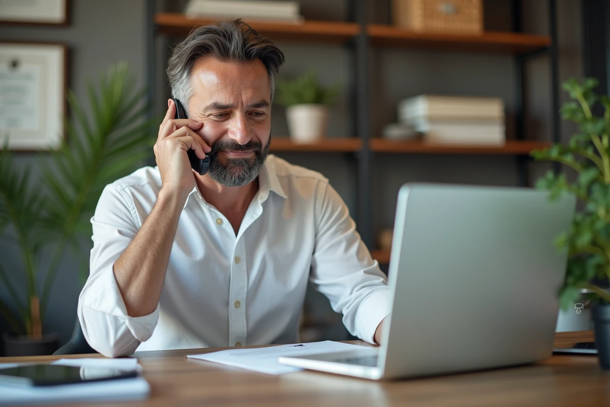 Homme directeur parlant au téléphone dans son bureau