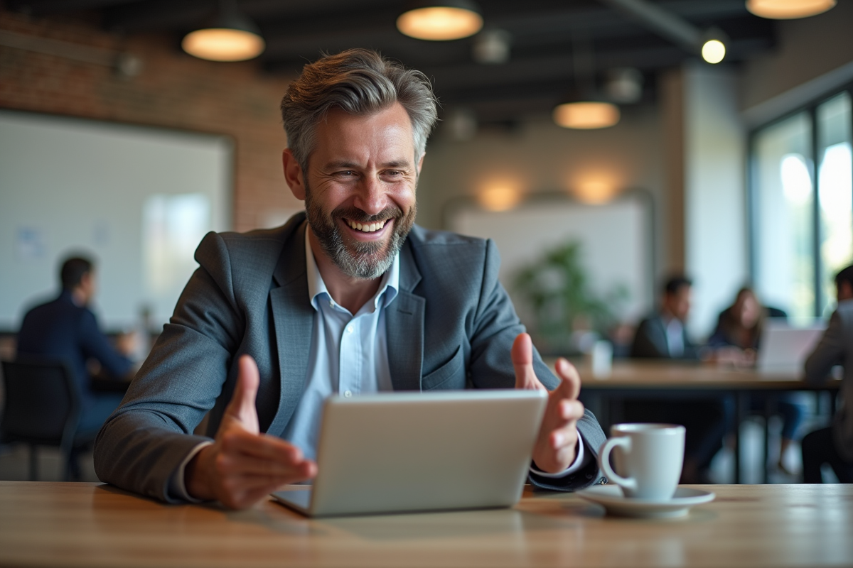 Homme en coworking participant à une visioconference