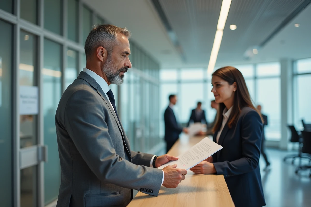 Homme en costume dans un bureau administratif moderne