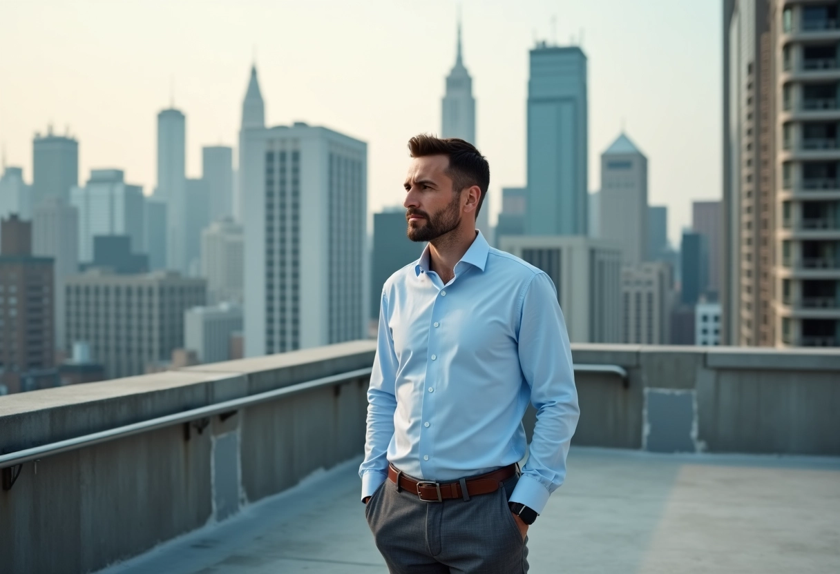 Homme regardant la ville depuis un rooftop urbain