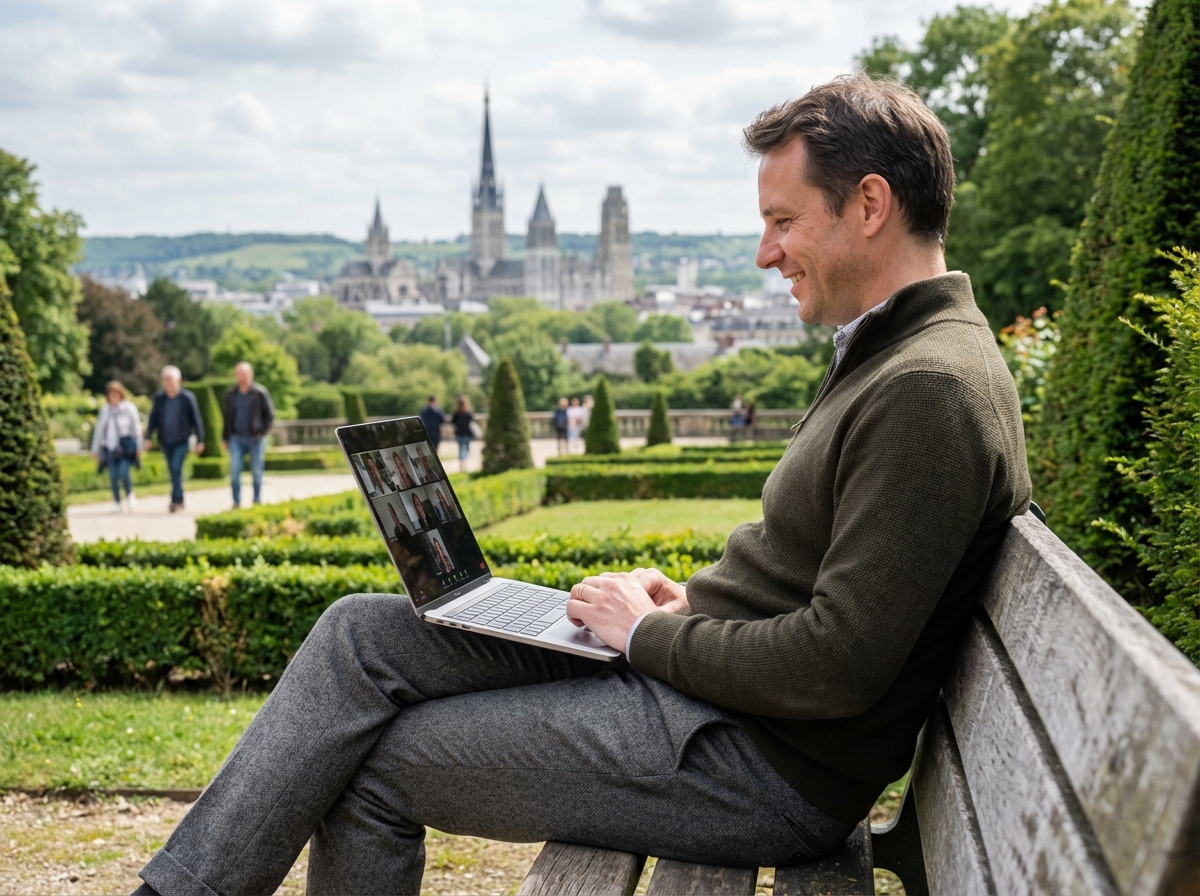 Homme en extérieur à Rouen en visioconference