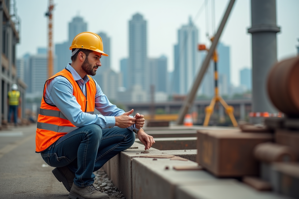 Jeune ingénieur inspectant une machine sur un chantier