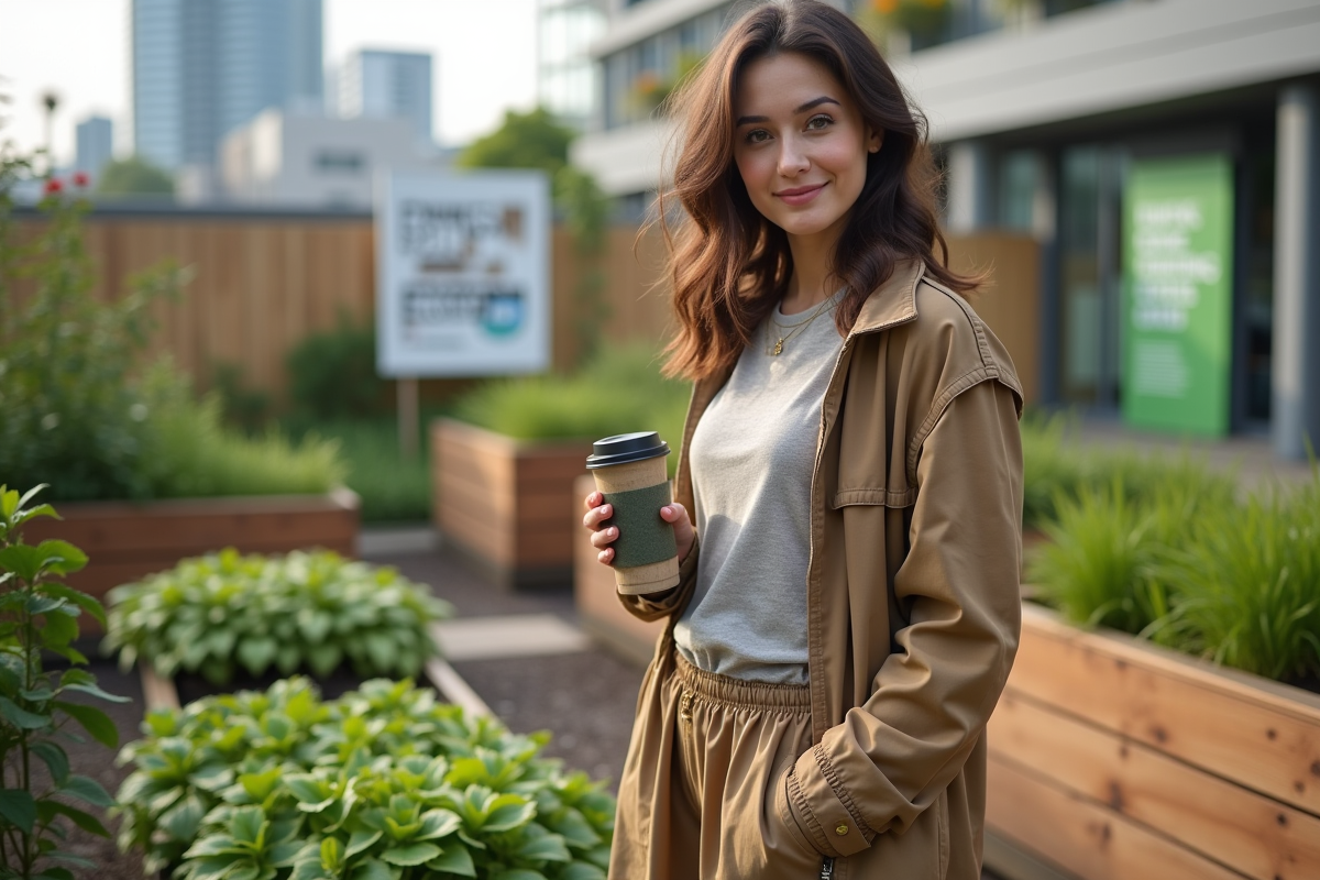 Jeune femme entrepreneure dans un jardin urbain