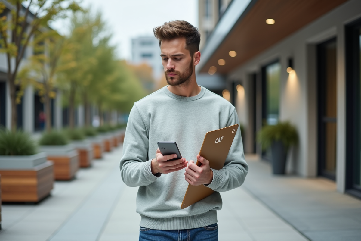 Jeune homme dehors vérifiant son smartphone