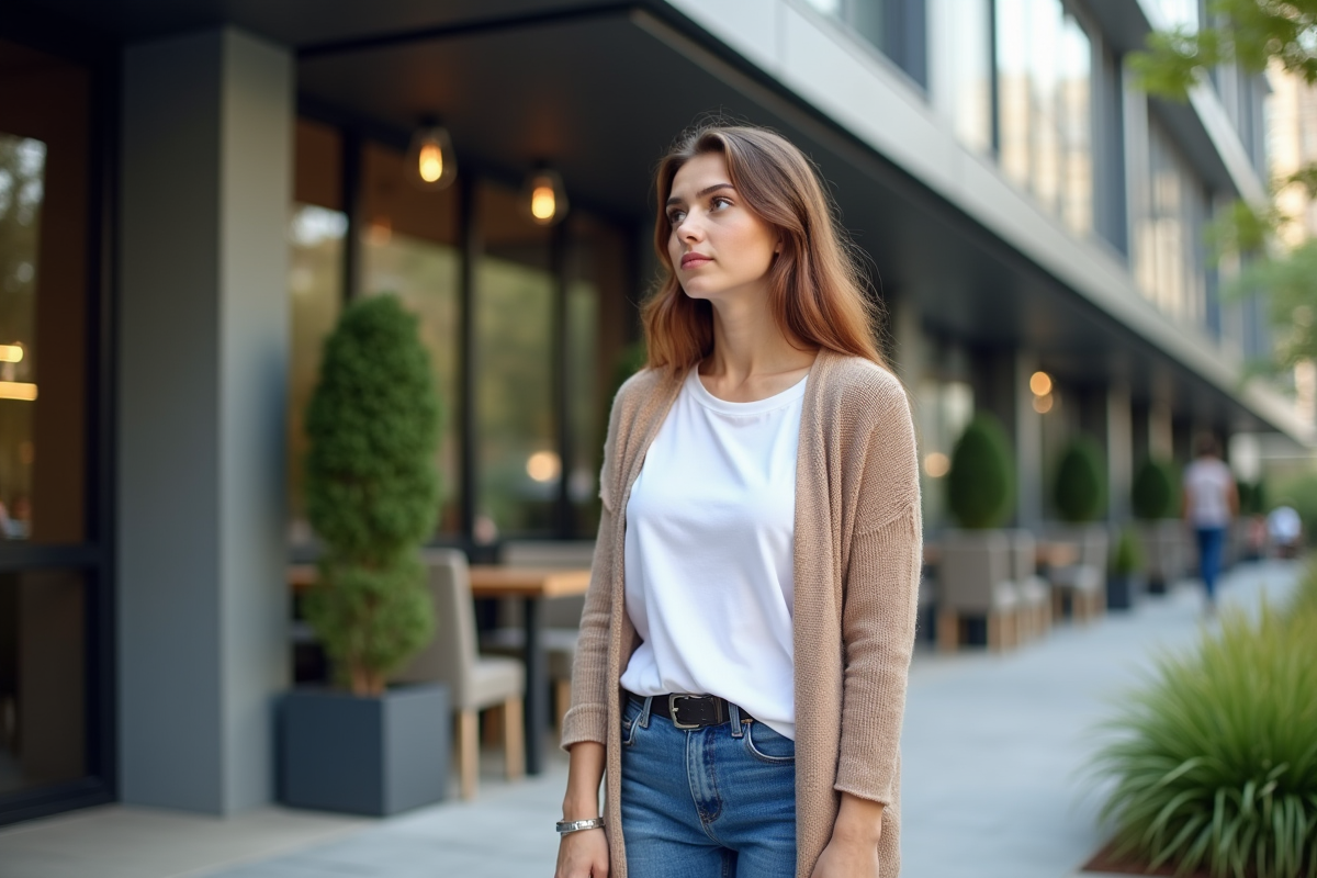 Femme entrepreneure dehors devant un espace de coworking