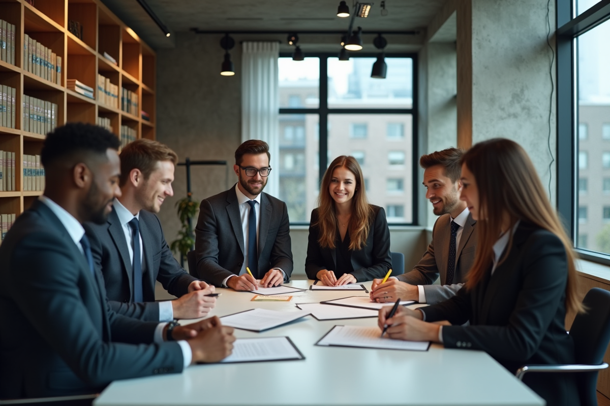 Jeunes avocats discutant autour d