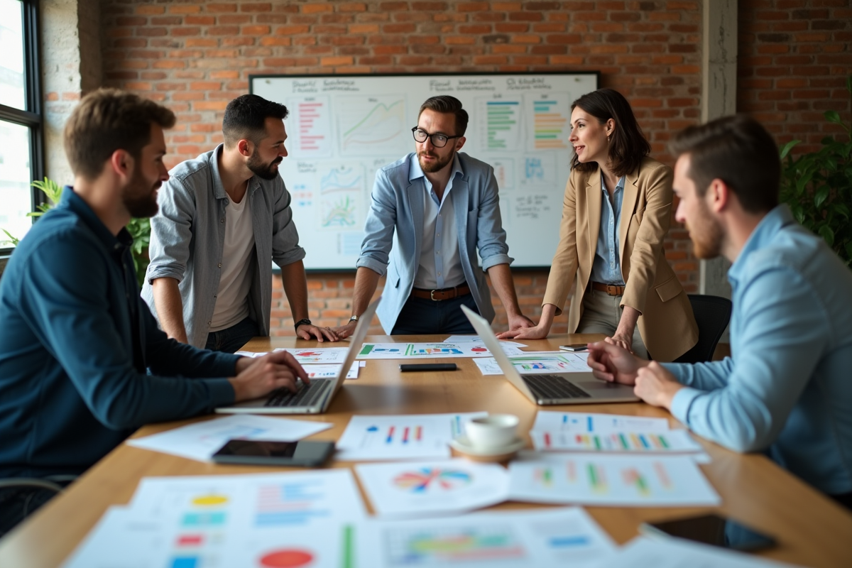 Groupe de coworkers discutant autour d