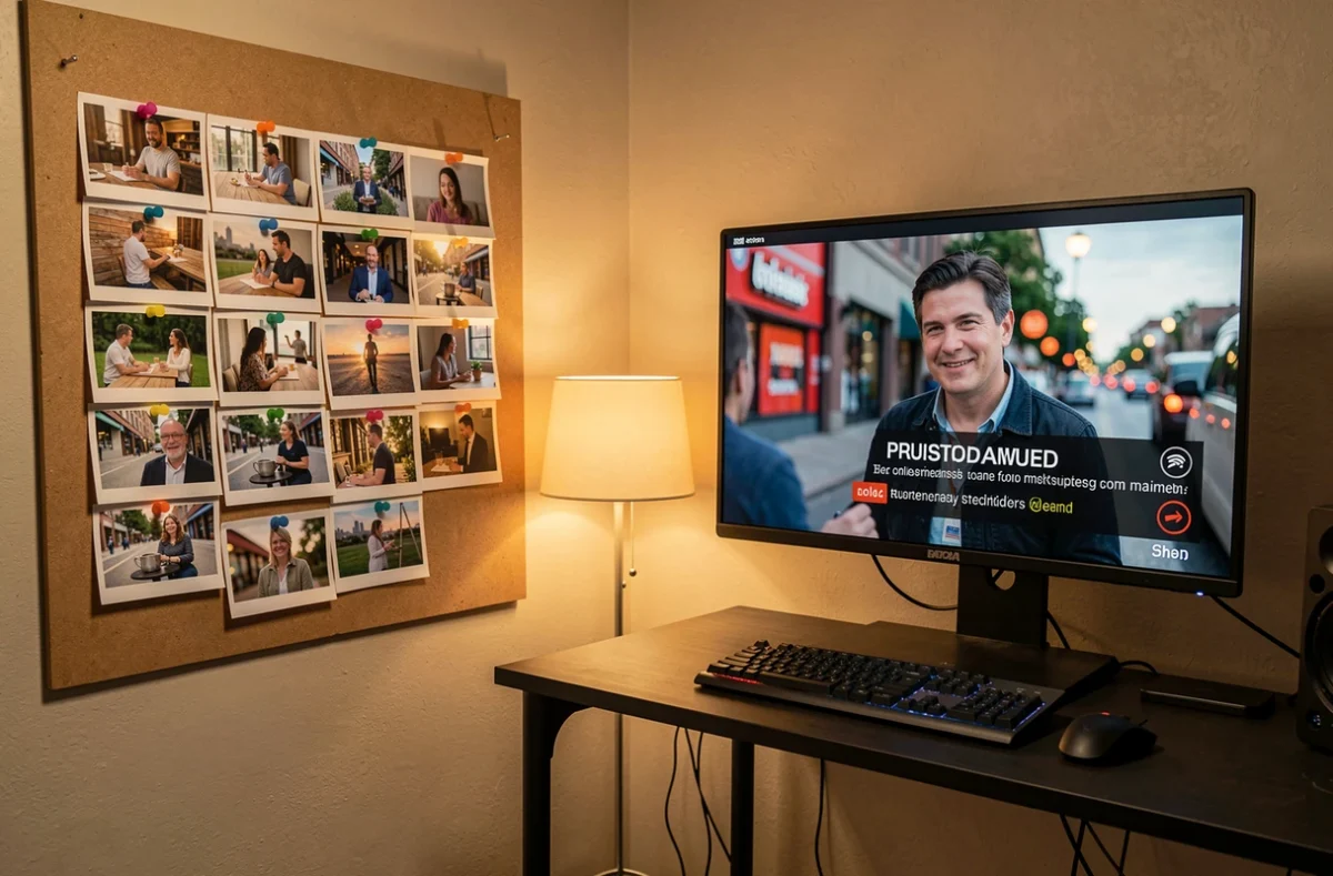 Storyboard de plans et écran montrant un spot publicitaire en pause